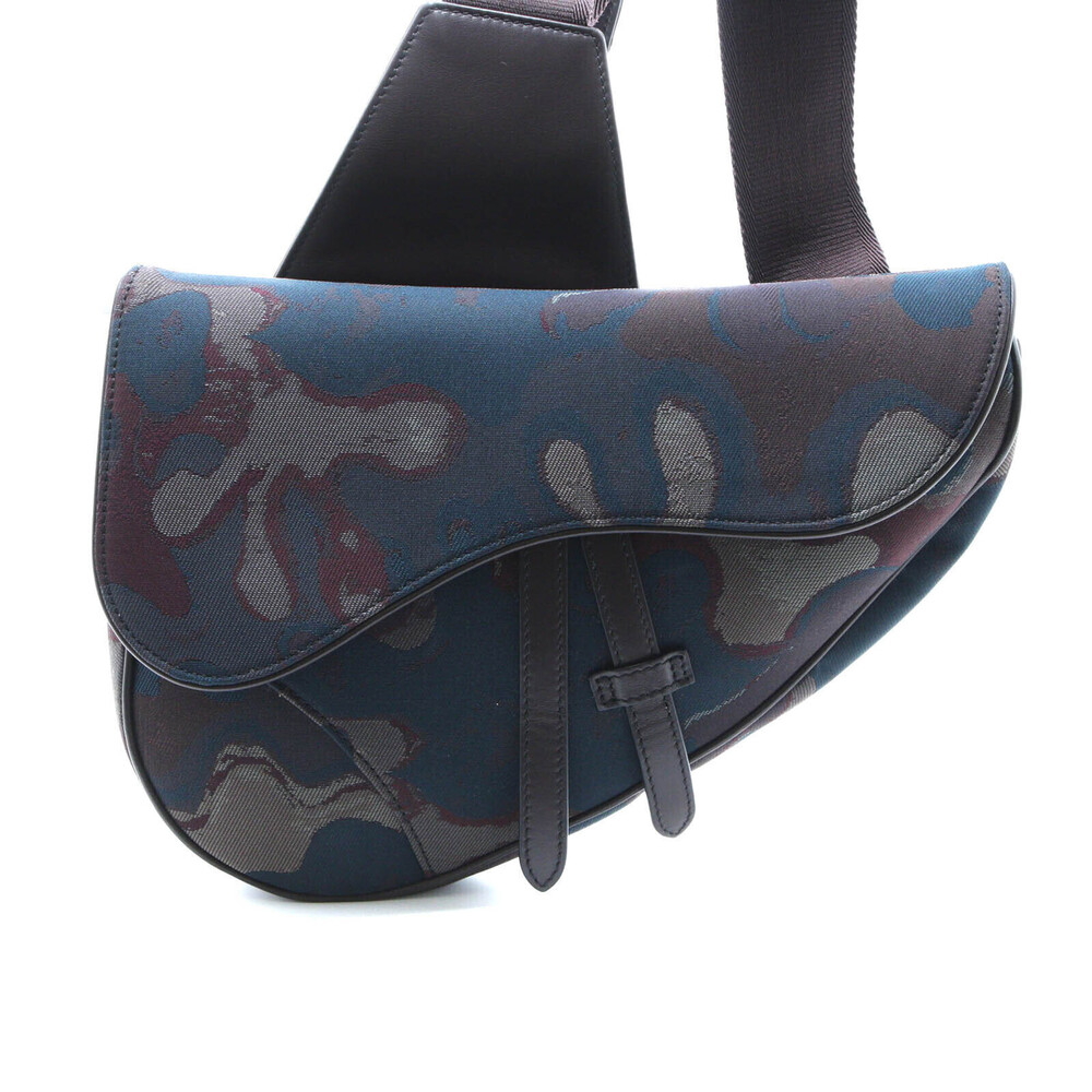 Christian Dior Camouflage Saddle Bag Multicolor Canvas Crossbody Bag Dark Brown